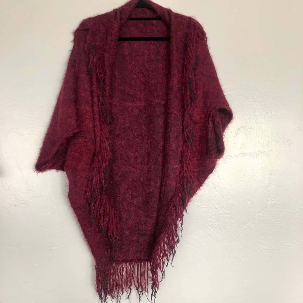 FREE PEOPLE | Red Fringe Boho Shall Cardigan